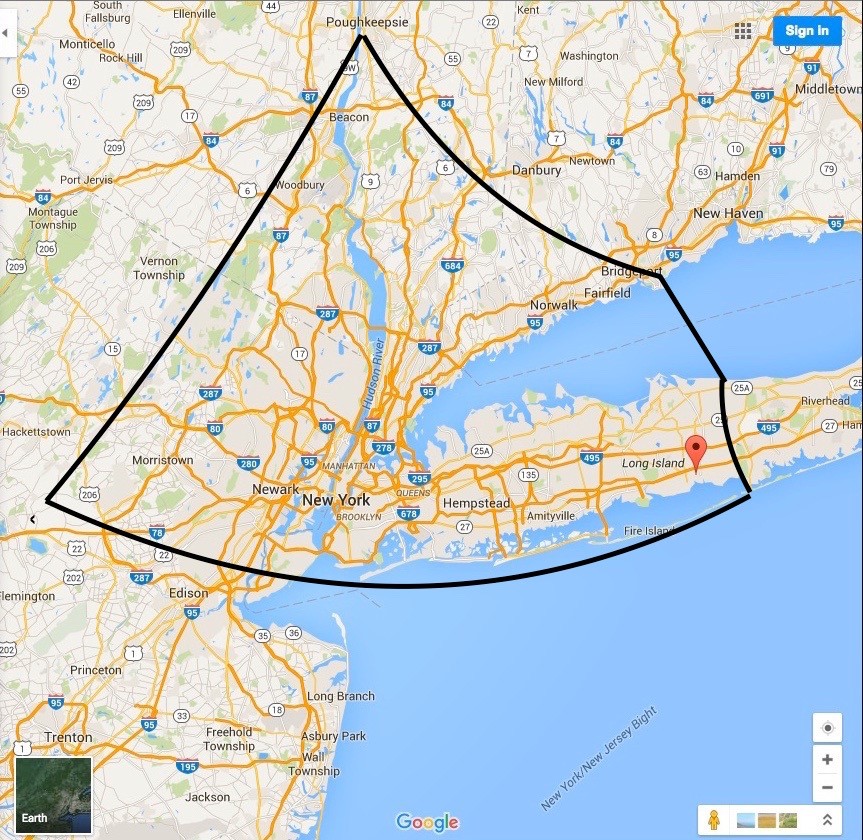 Map showing the broadcast range of WFDU